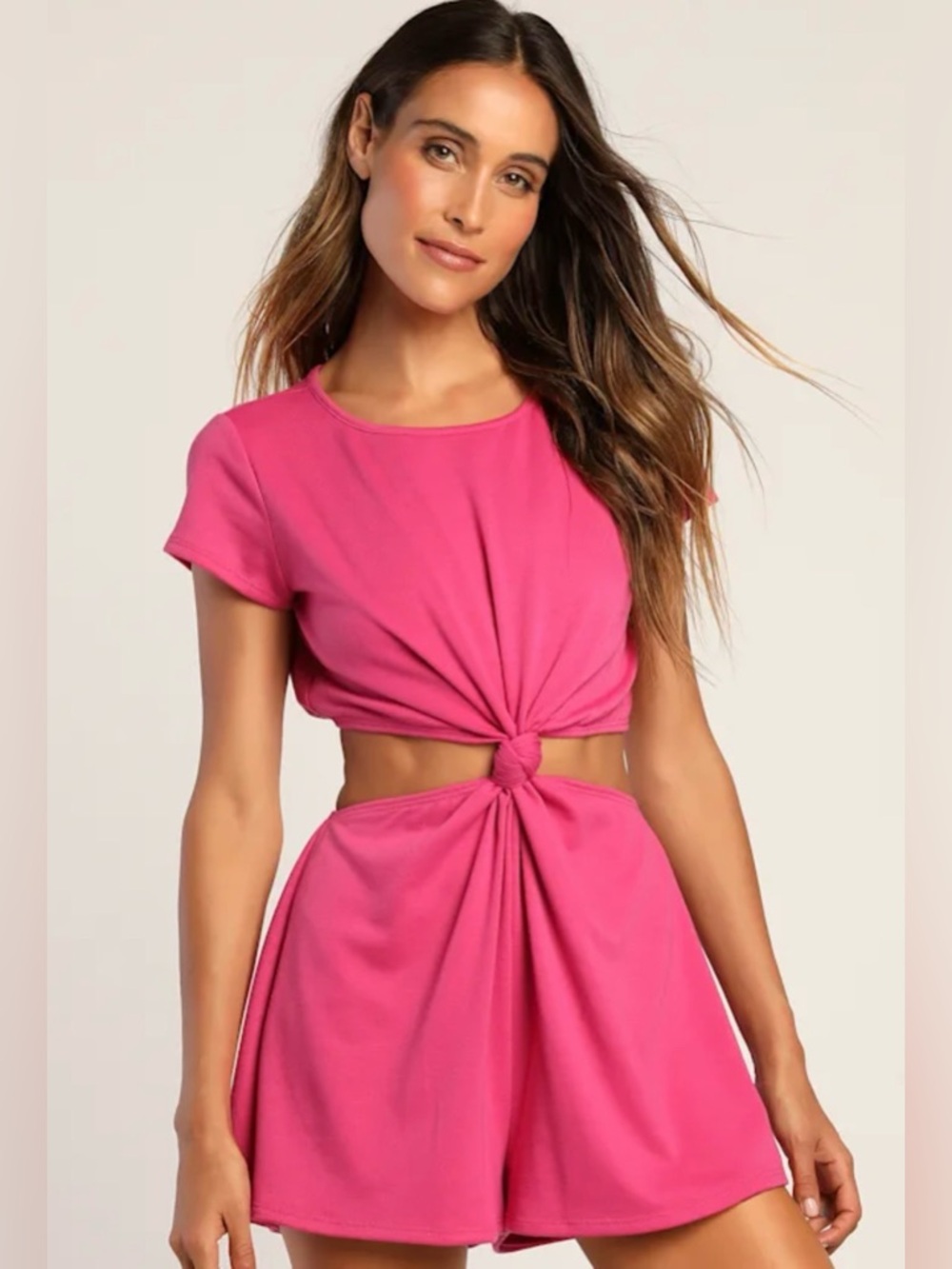 Lulus Laid-Back Lifestyle Magenta Knot-Front Cutout Romper M NWT